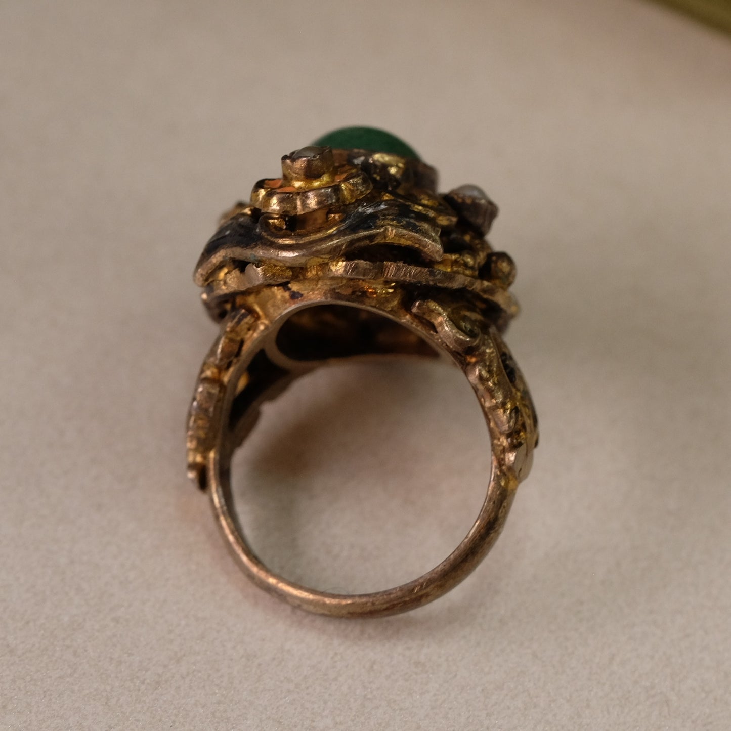 Antique Hungary Jade Pearls Ring