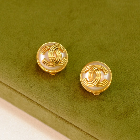Vintage Chanel Logo Clip on Earrings 1990s