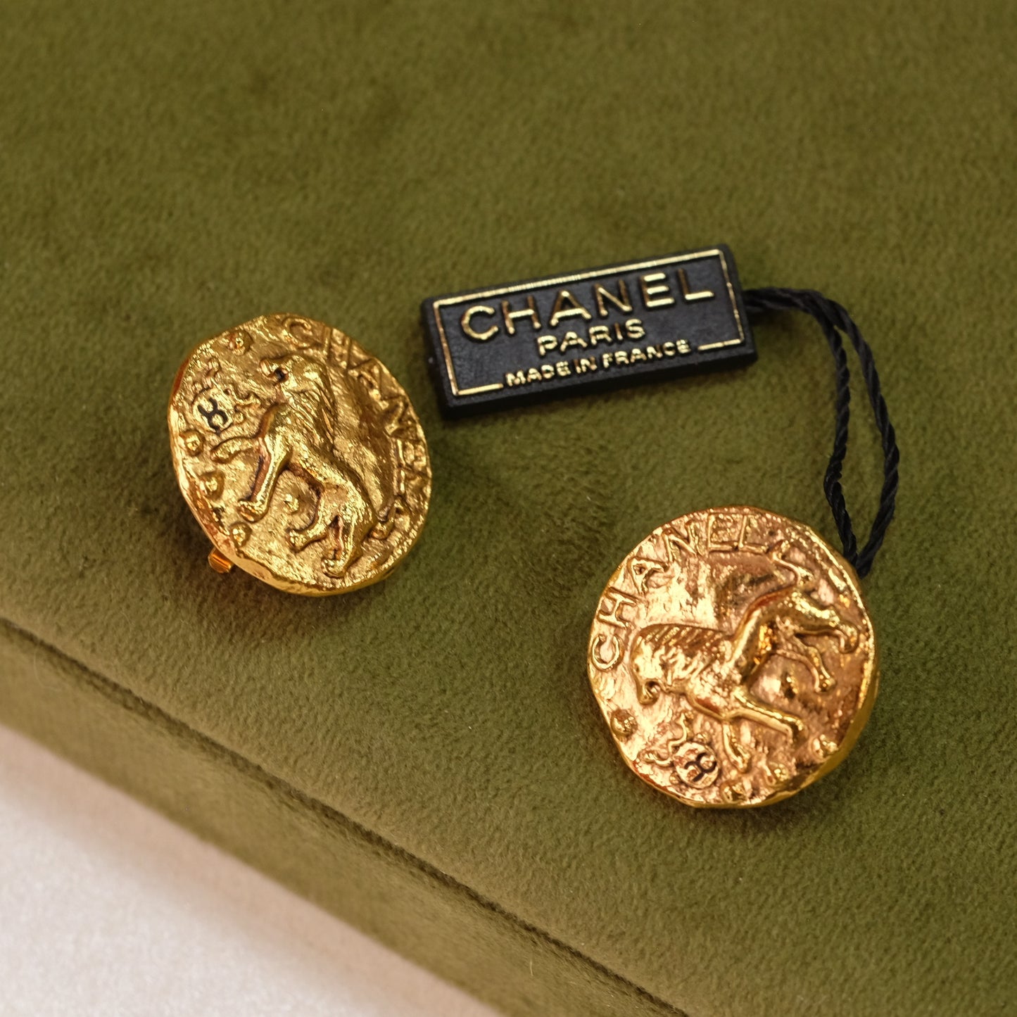 Vintage Chanel Lion Button Clip on Earrings 1990s