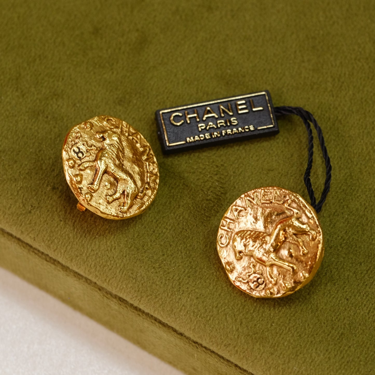 Vintage Chanel Lion Button Clip on Earrings 1990s