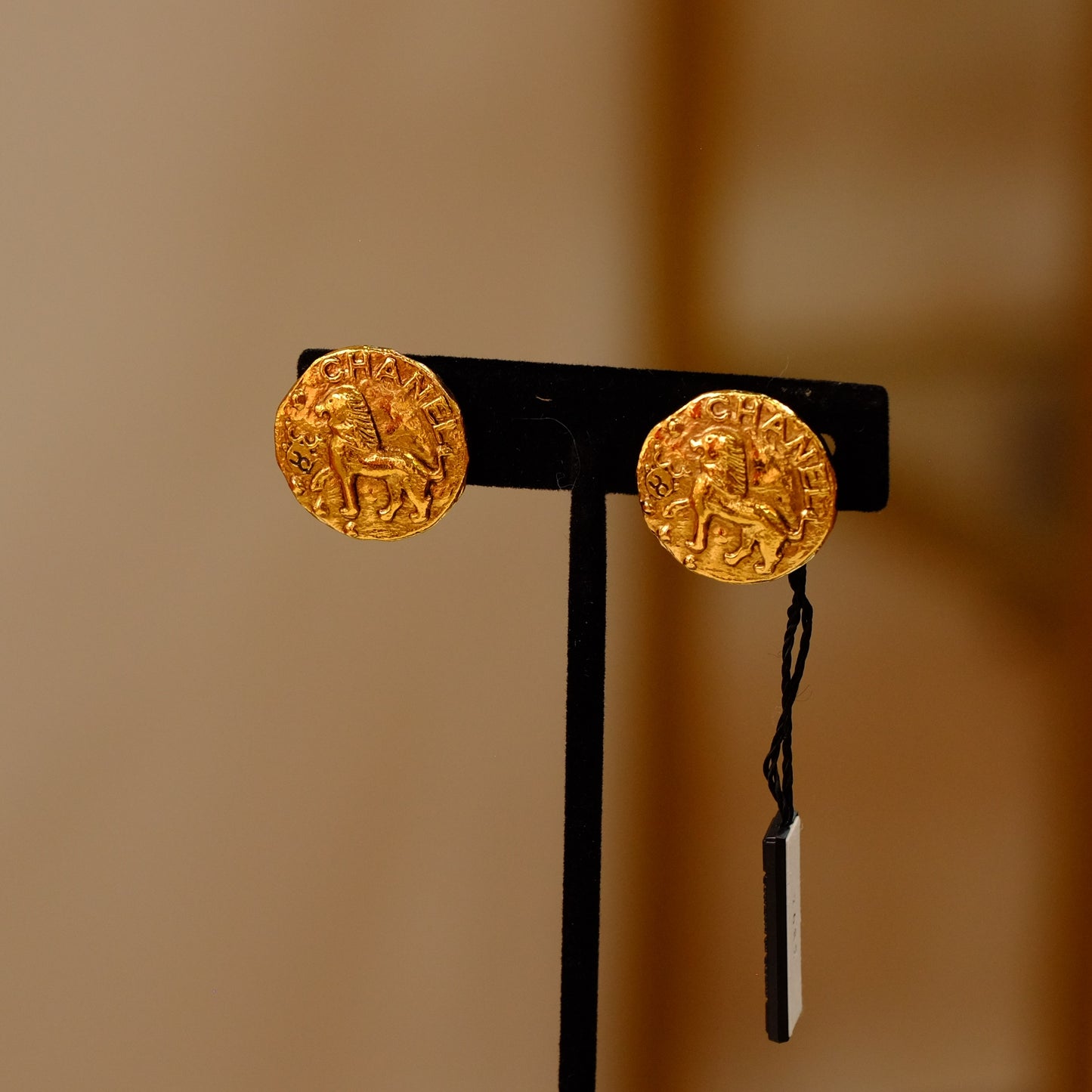 Vintage Chanel Lion Button Clip on Earrings 1990s