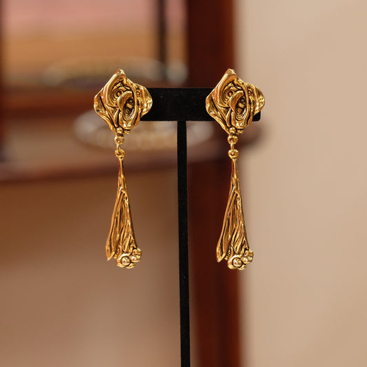 Vintage Designer Long Clip on Earrings 1980s