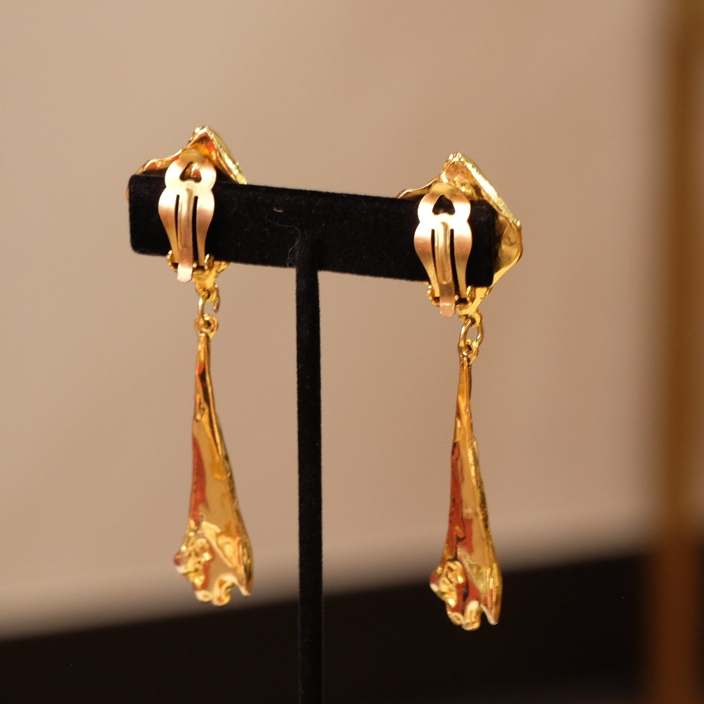 Vintage Designer Long Clip on Earrings 1980s