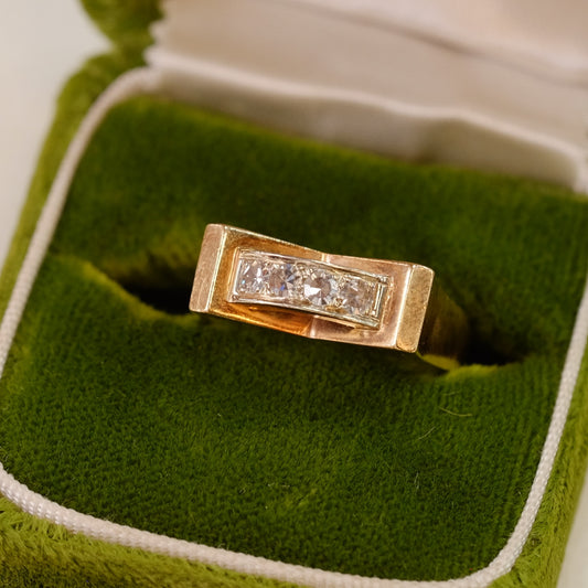 14k Gold Geometry Diamond Ring 1970s
