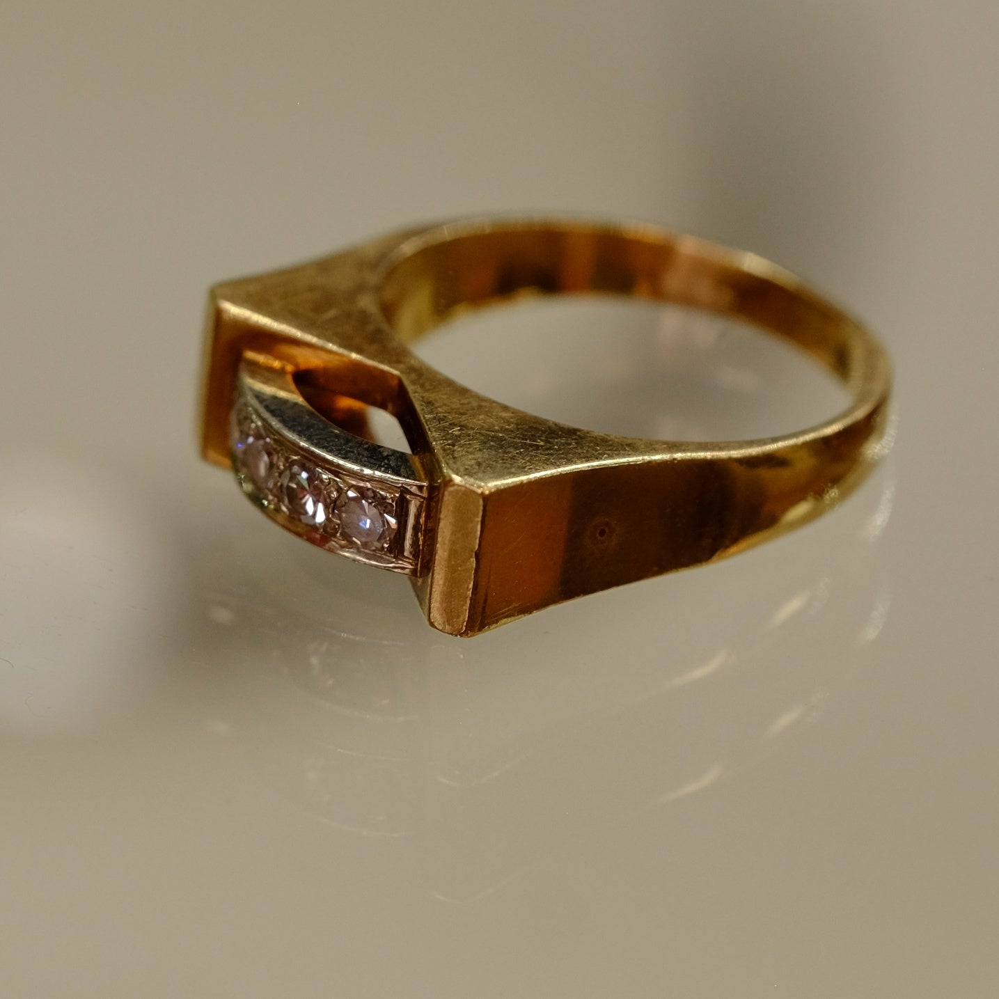 14k Gold Geometry Diamond Ring 1970s