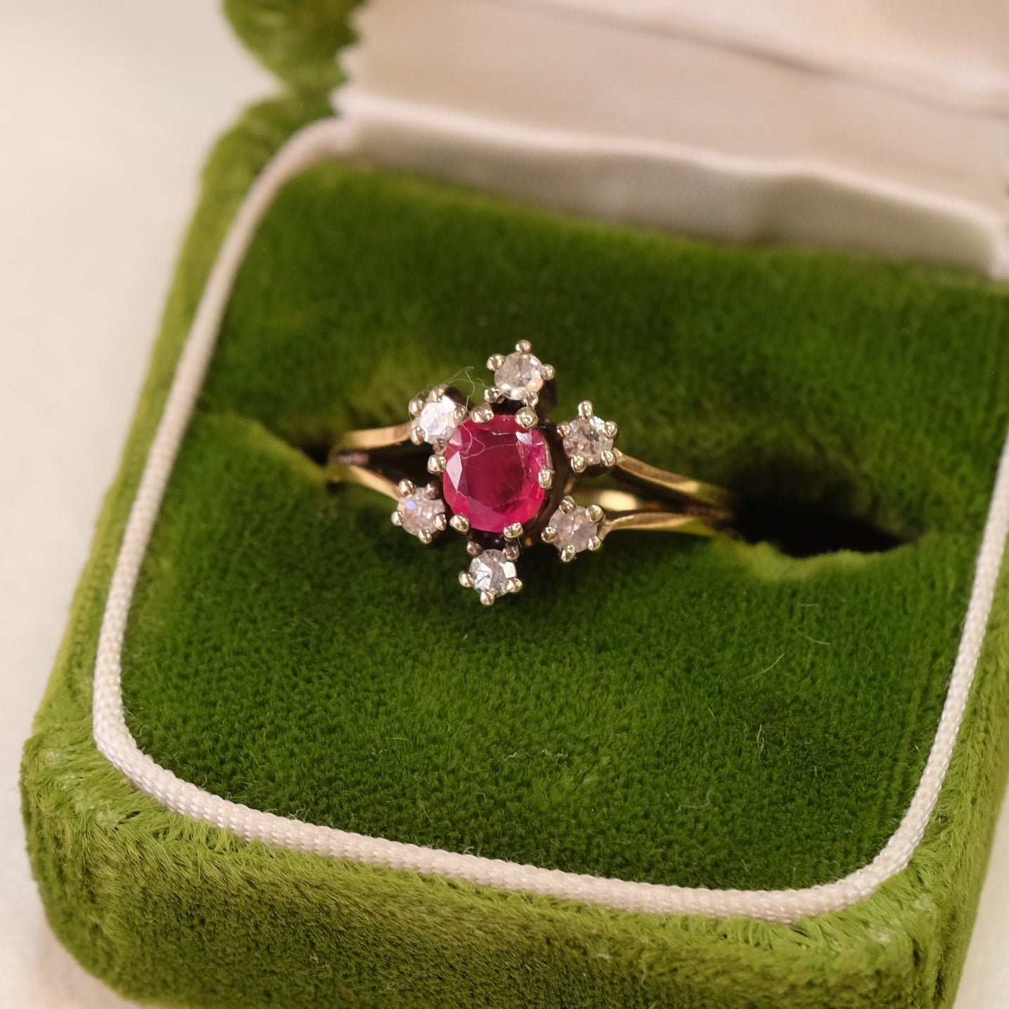 14k Ruby Diamond Cluster Ring