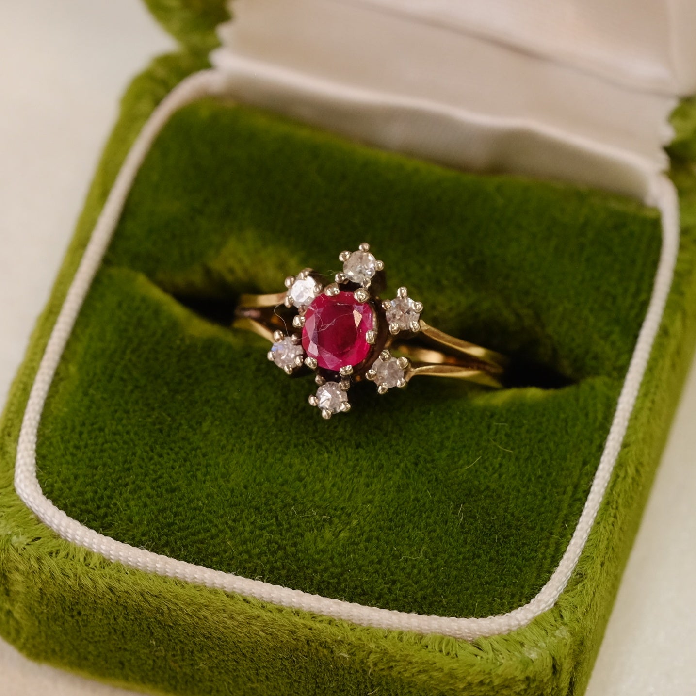 14k Ruby Diamond Cluster Ring