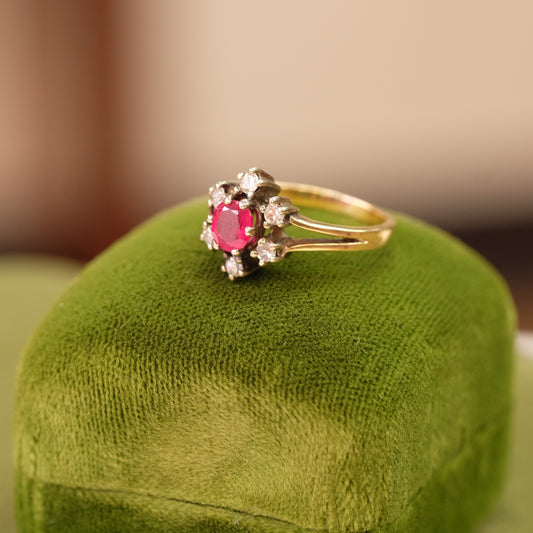 14k Ruby Diamond Cluster Ring