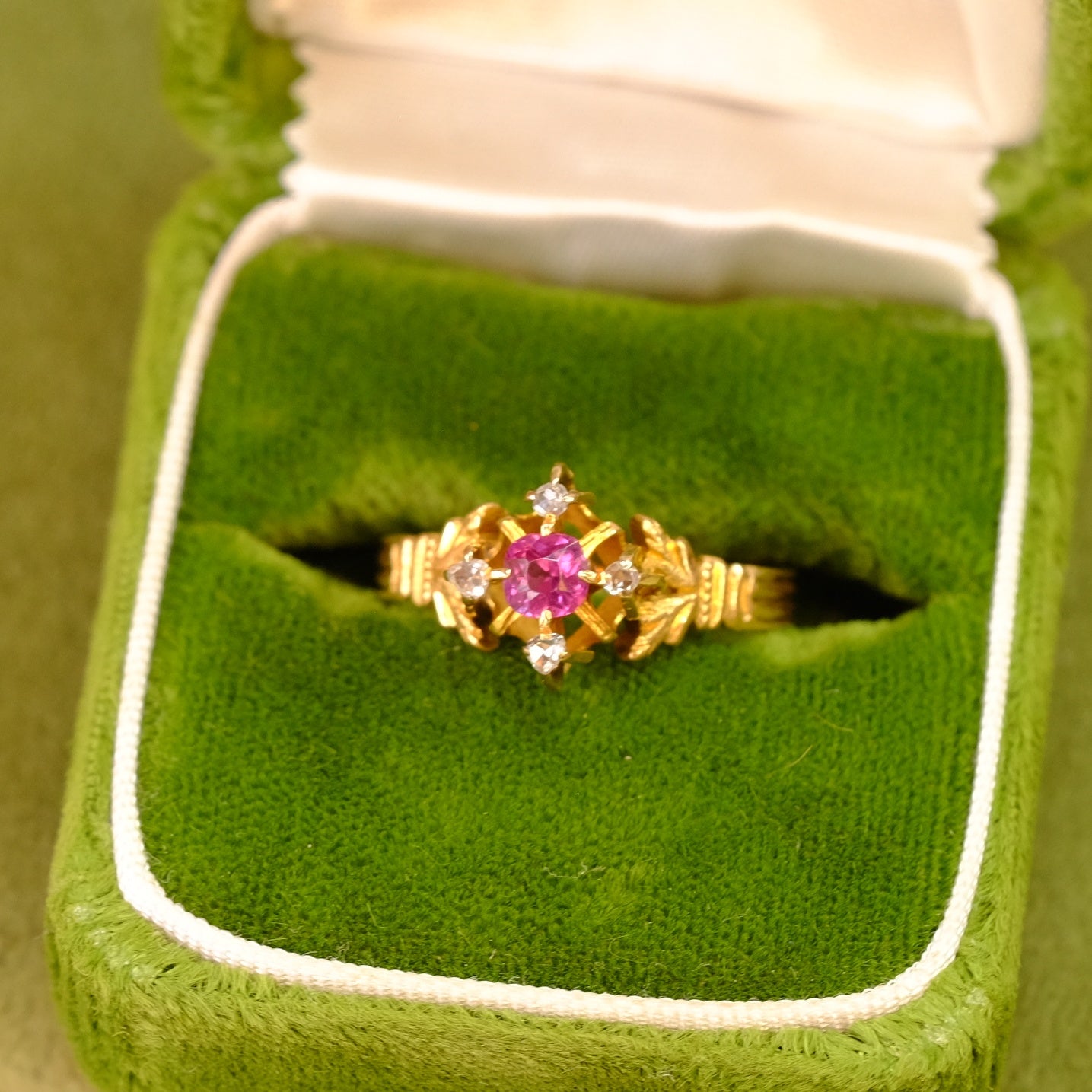 14k Gold Pink Sapphire Diamond Ring