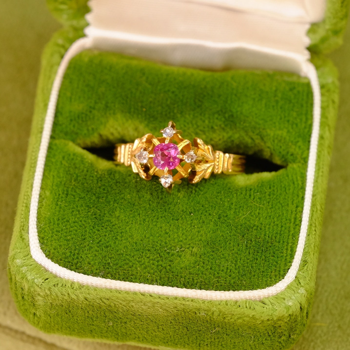 14k Gold Pink Sapphire Diamond Ring