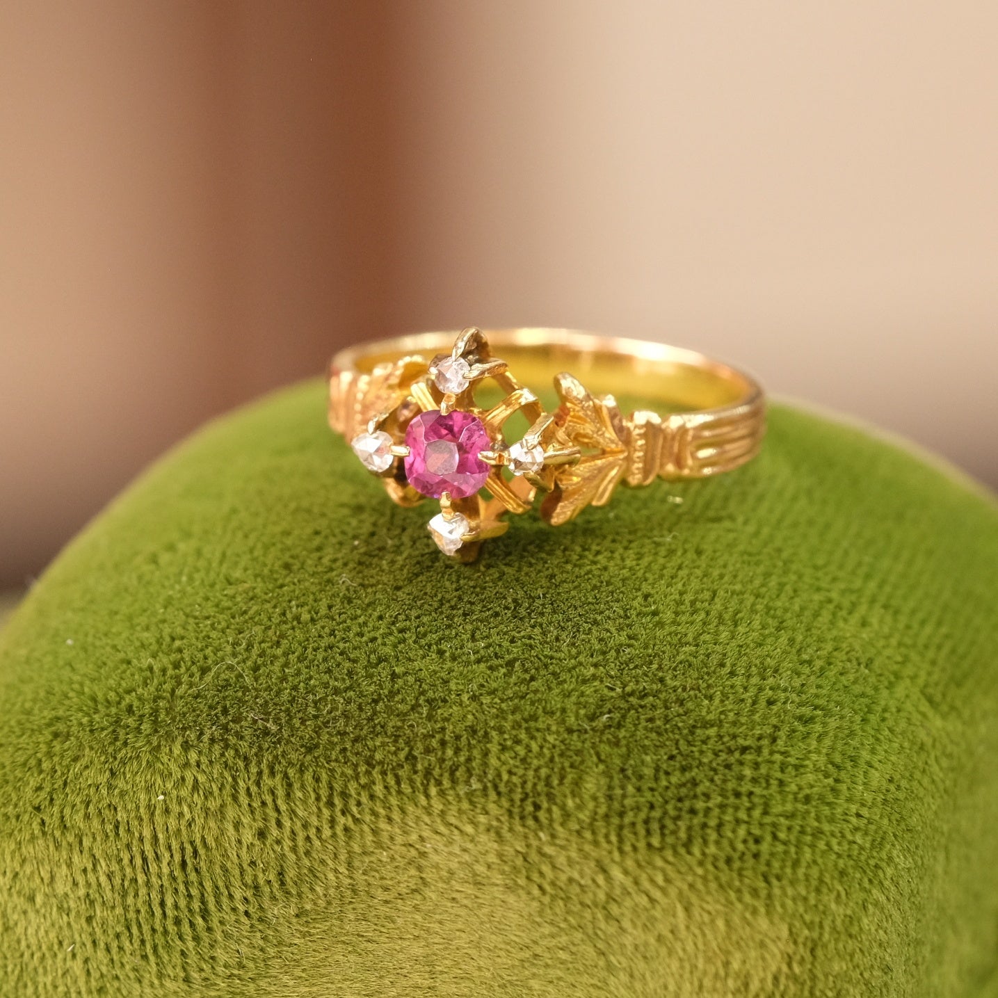 14k Gold Pink Sapphire Diamond Ring