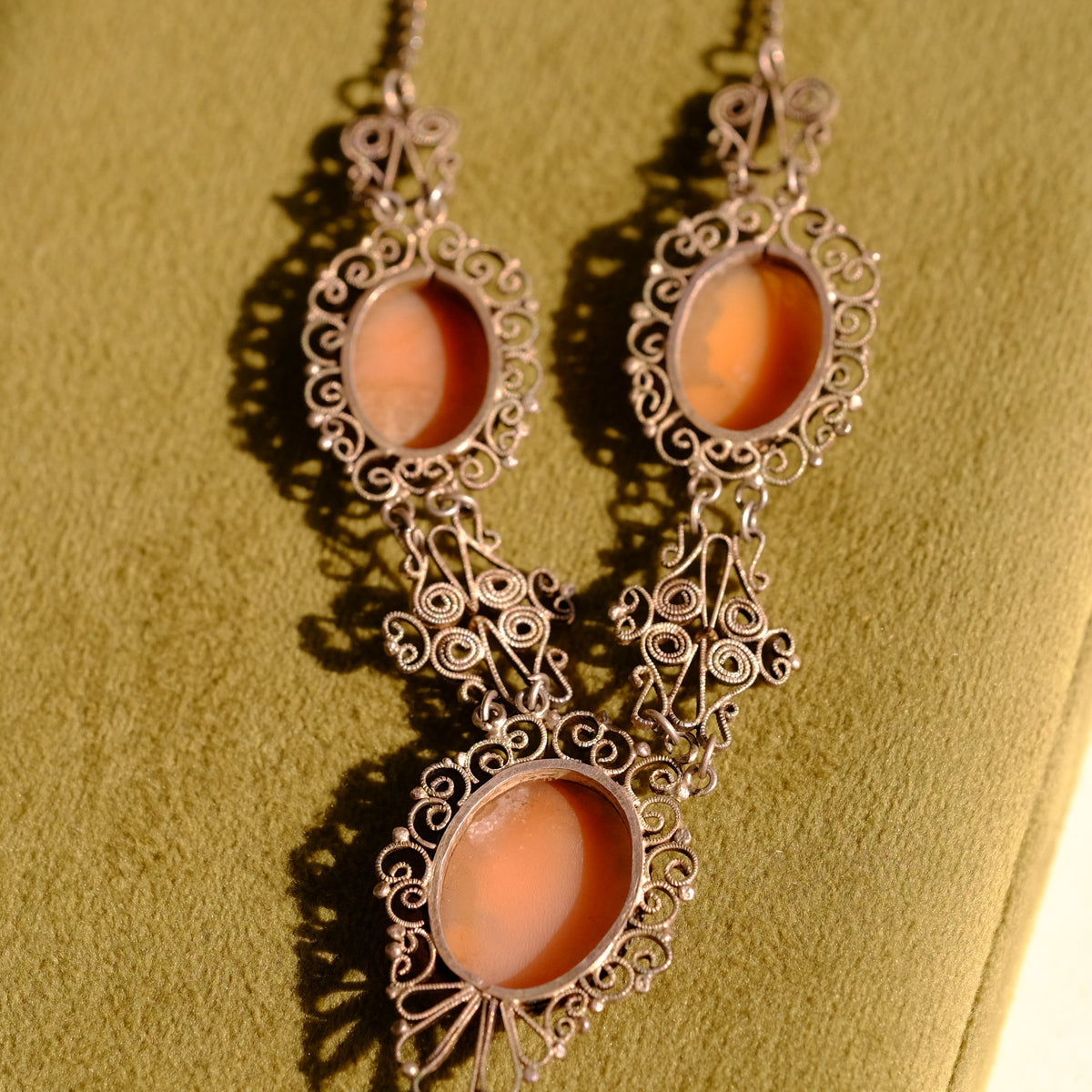 Victorian Cameo Set with Silver Filigree
