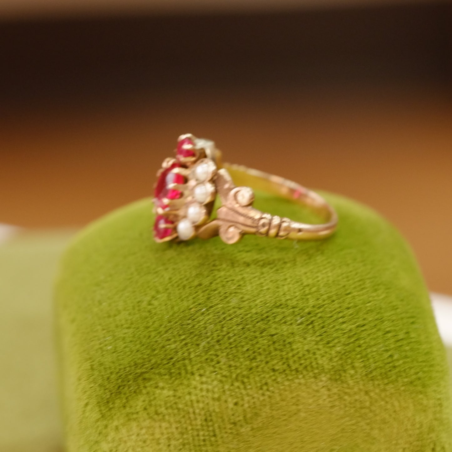 14K Gold Victorian Ruby Seed Pearl Ring