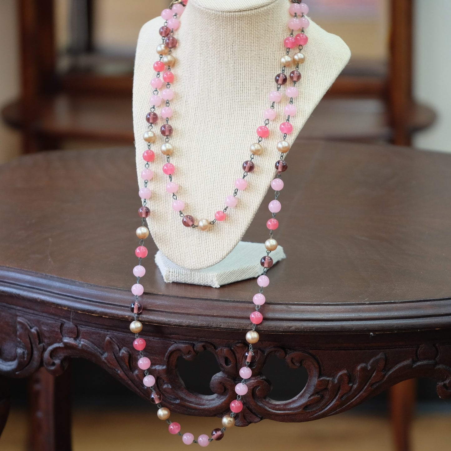Early Pink and Cranberry Glass Necklace