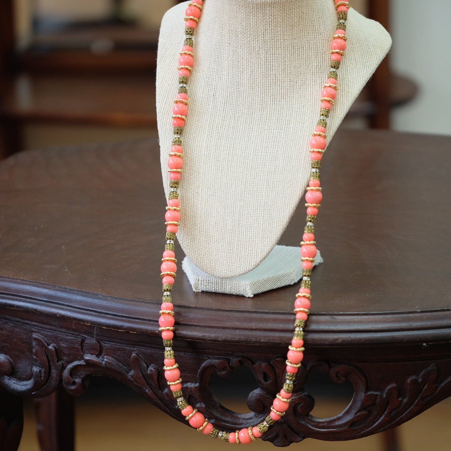 Vintage Glass Beads Long Necklace 1930s