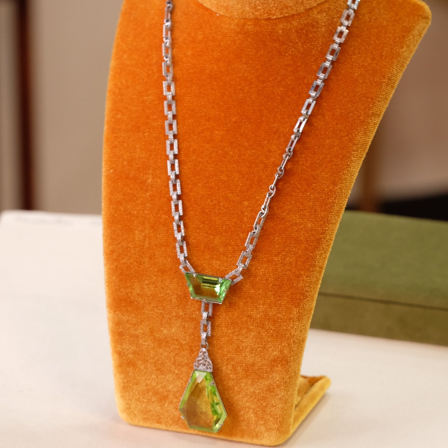 Art Deco Peridot glass Necklace