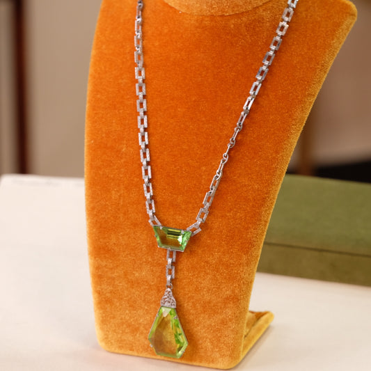 Art Deco Peridot glass Necklace