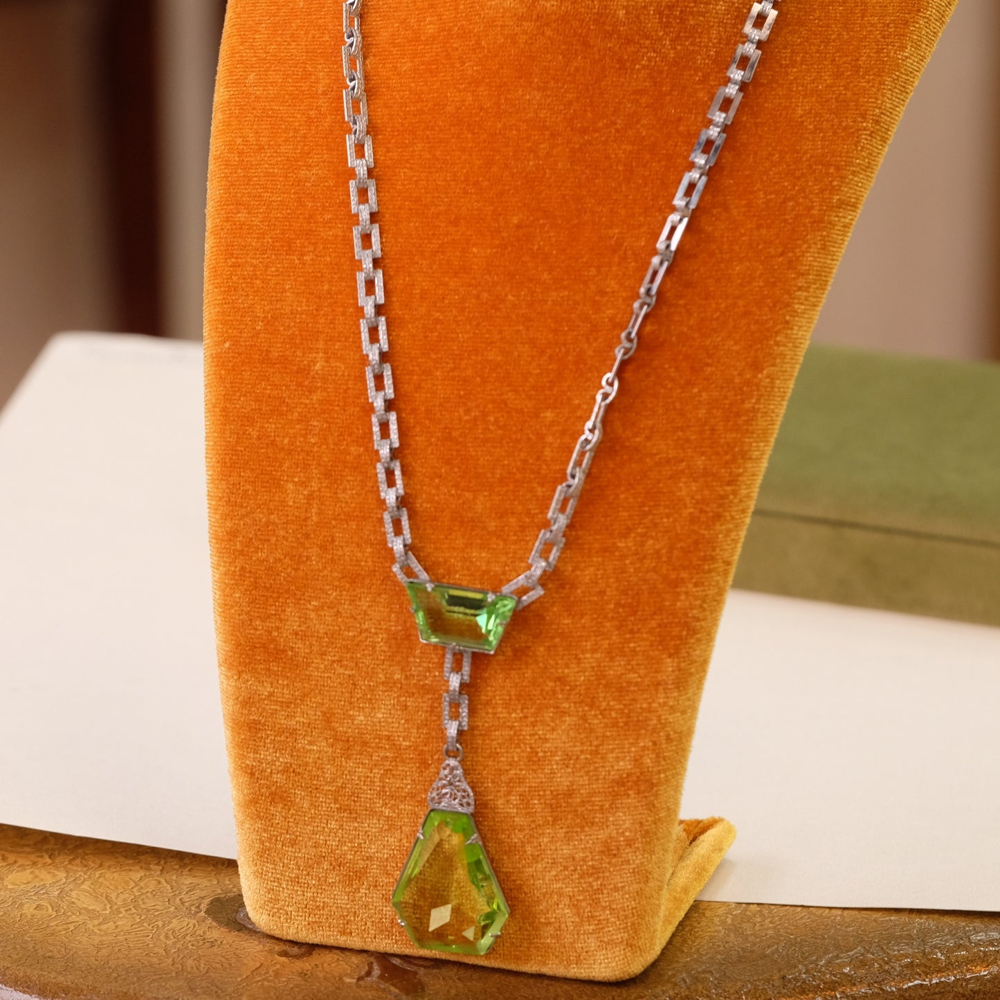 Art Deco Peridot glass Necklace