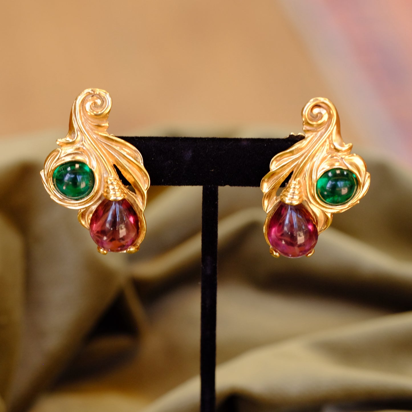 Napier Abstract Green & Purple Earrings