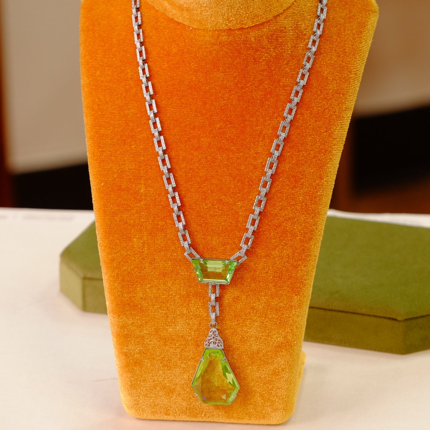 Art Deco Peridot glass Necklace