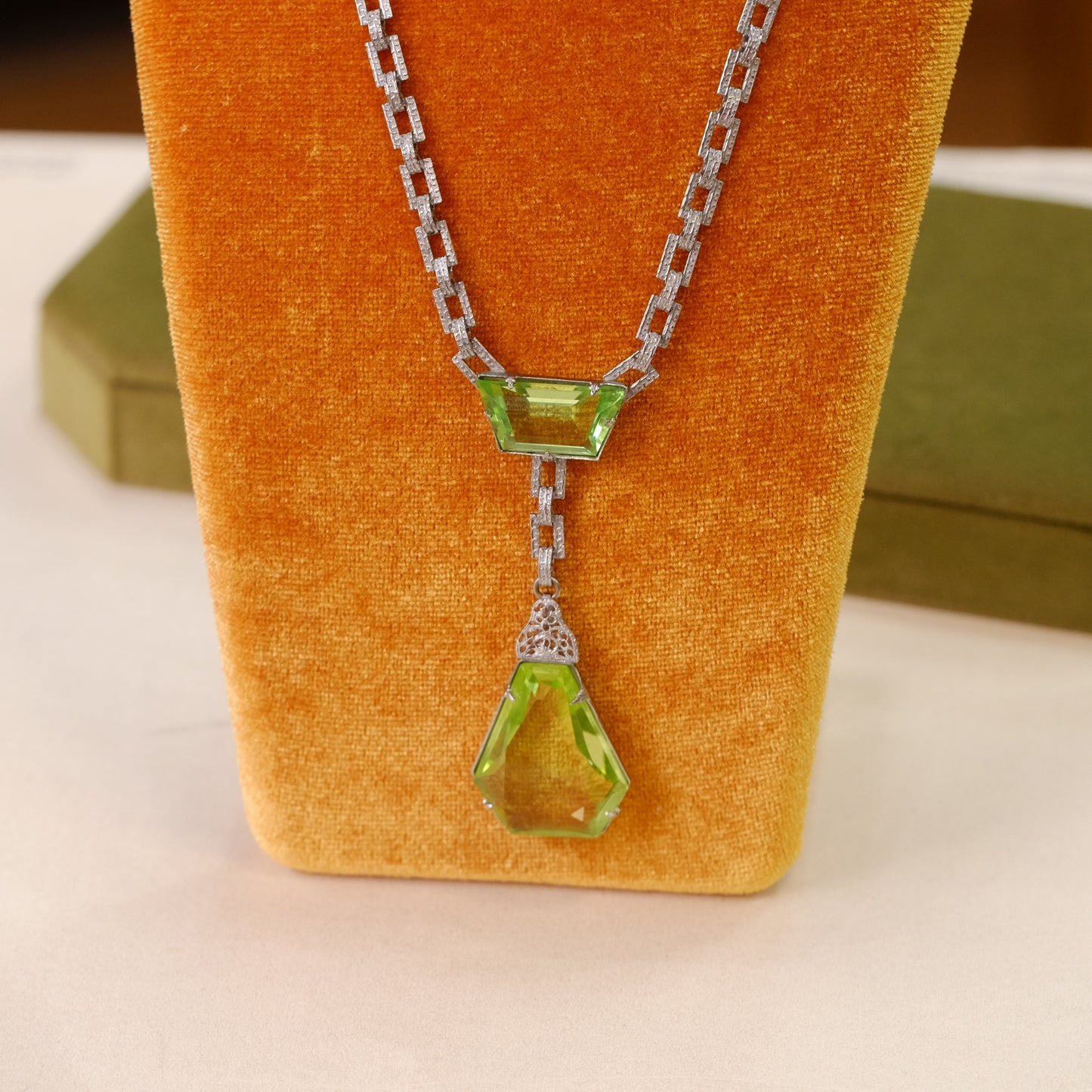 Art Deco Peridot glass Necklace
