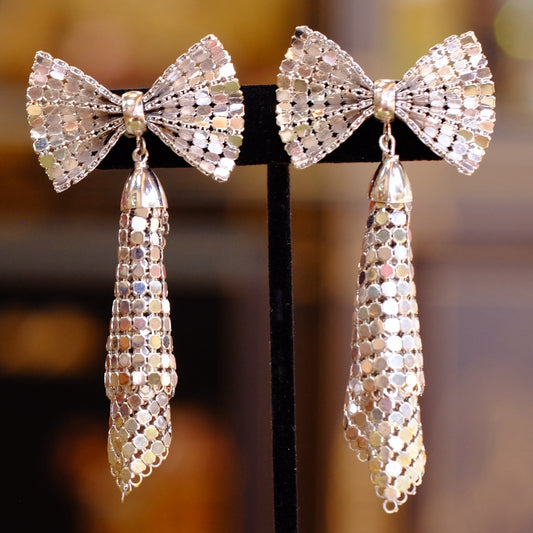 Silver Mesh Bow Earrings