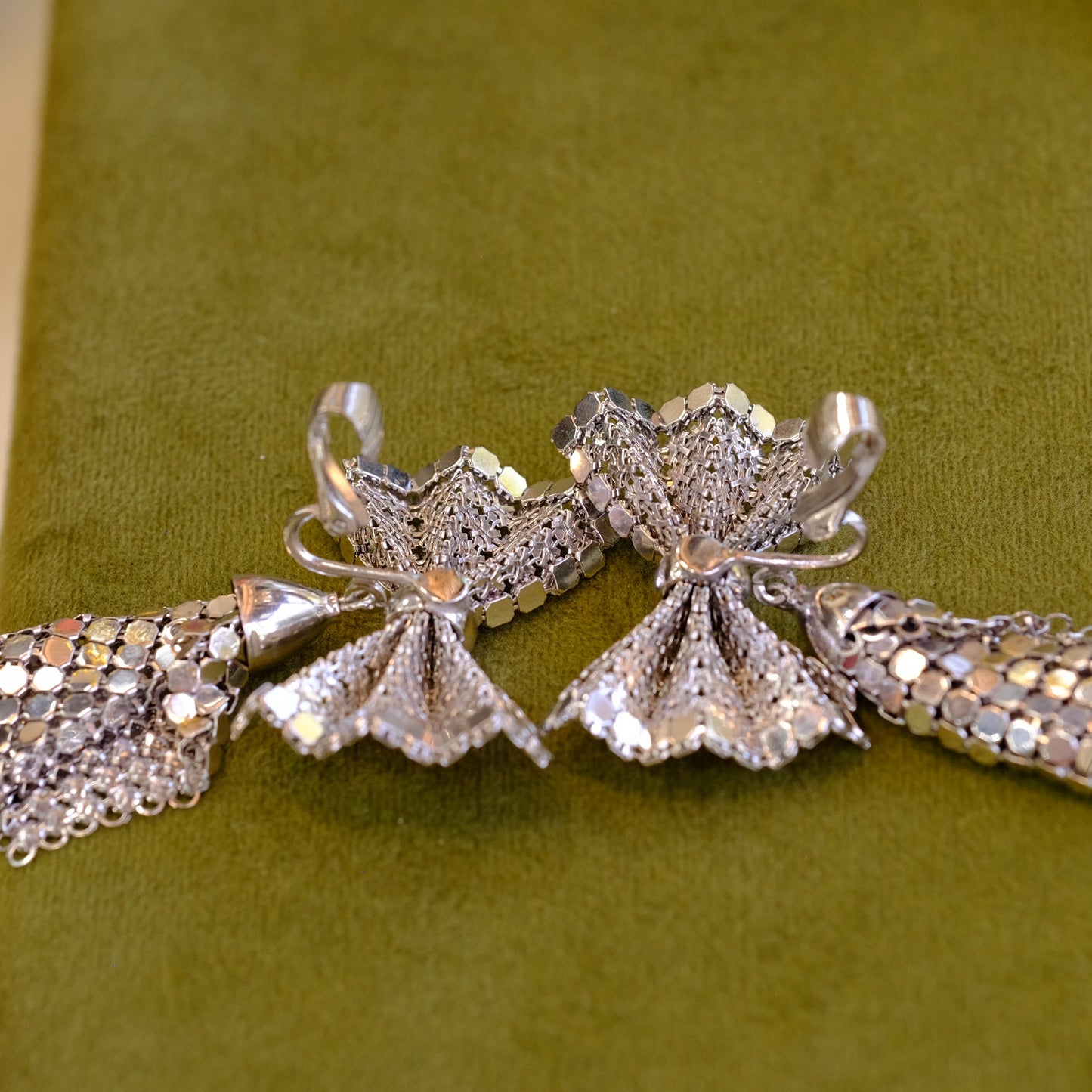 Silver Mesh Bow Earrings