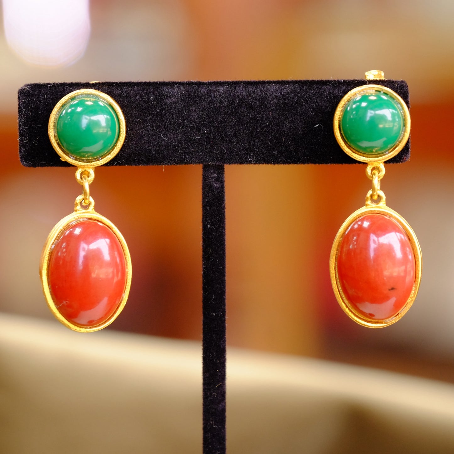 French Faux Carnelian Clip-on Earrings