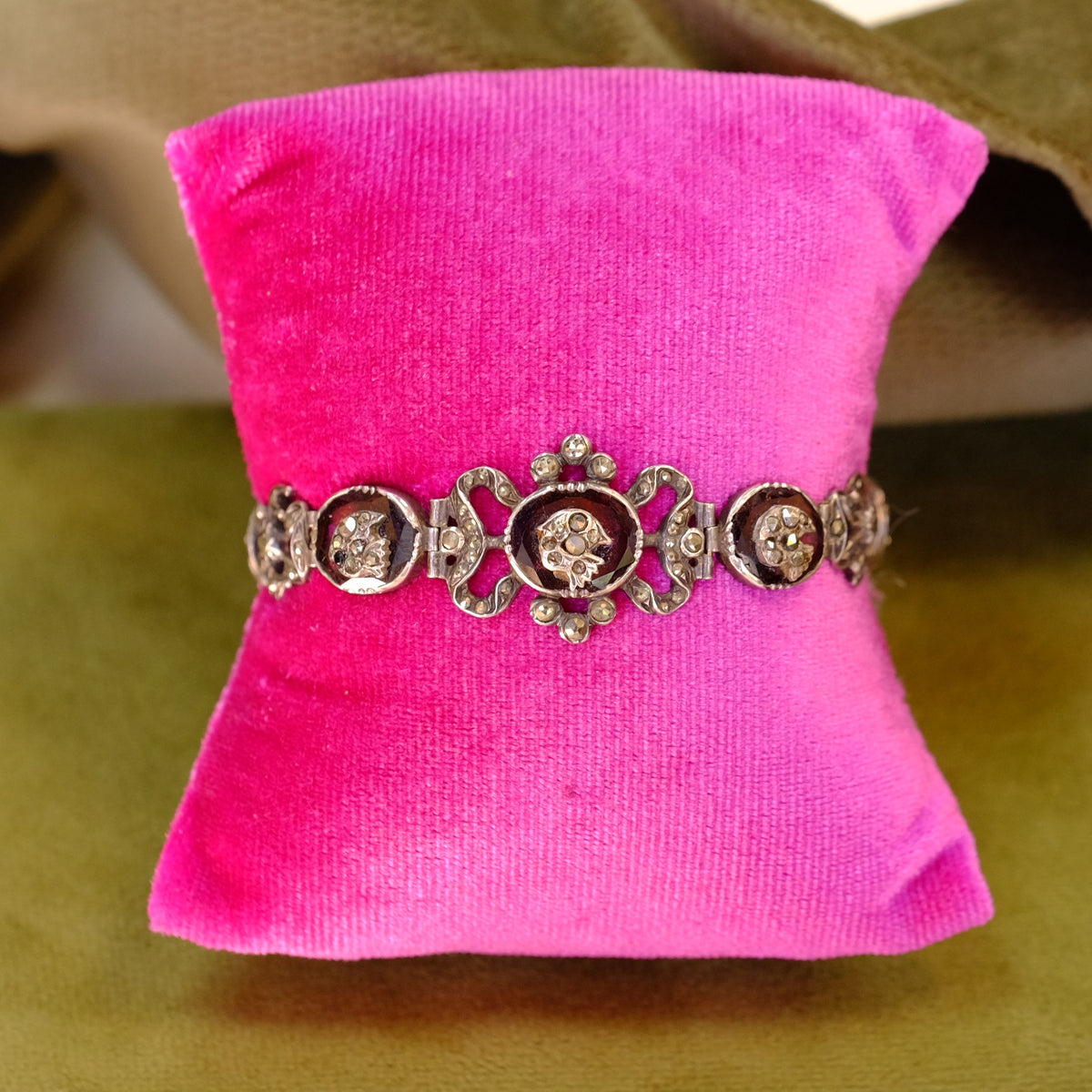 Antique European Silver Garnet Bracelet