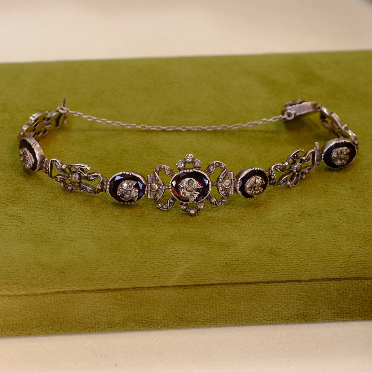 Antique European Silver Garnet Bracelet