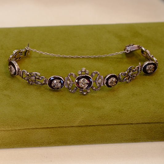 Antique European Silver Garnet Bracelet