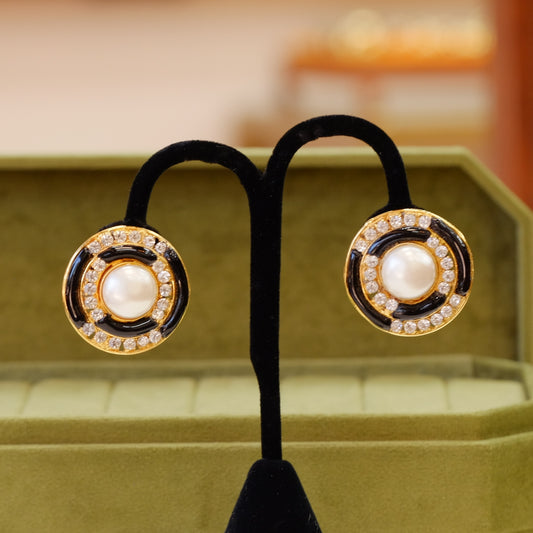 Chanel Black and White Gripoix Earrings 1980s