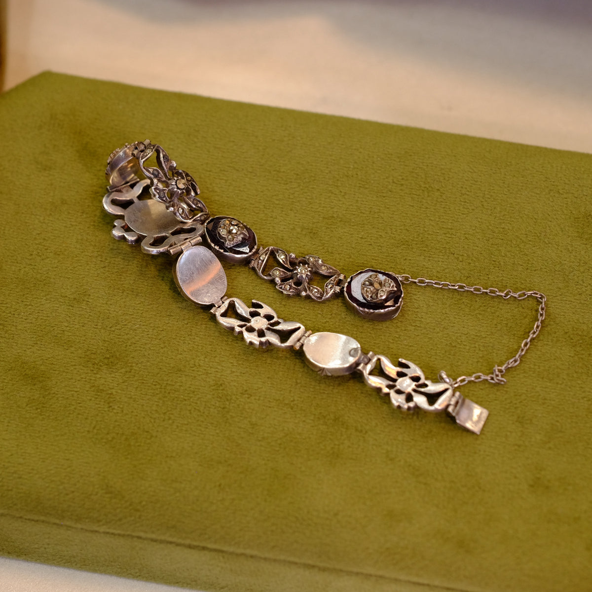 Antique European Silver Garnet Bracelet