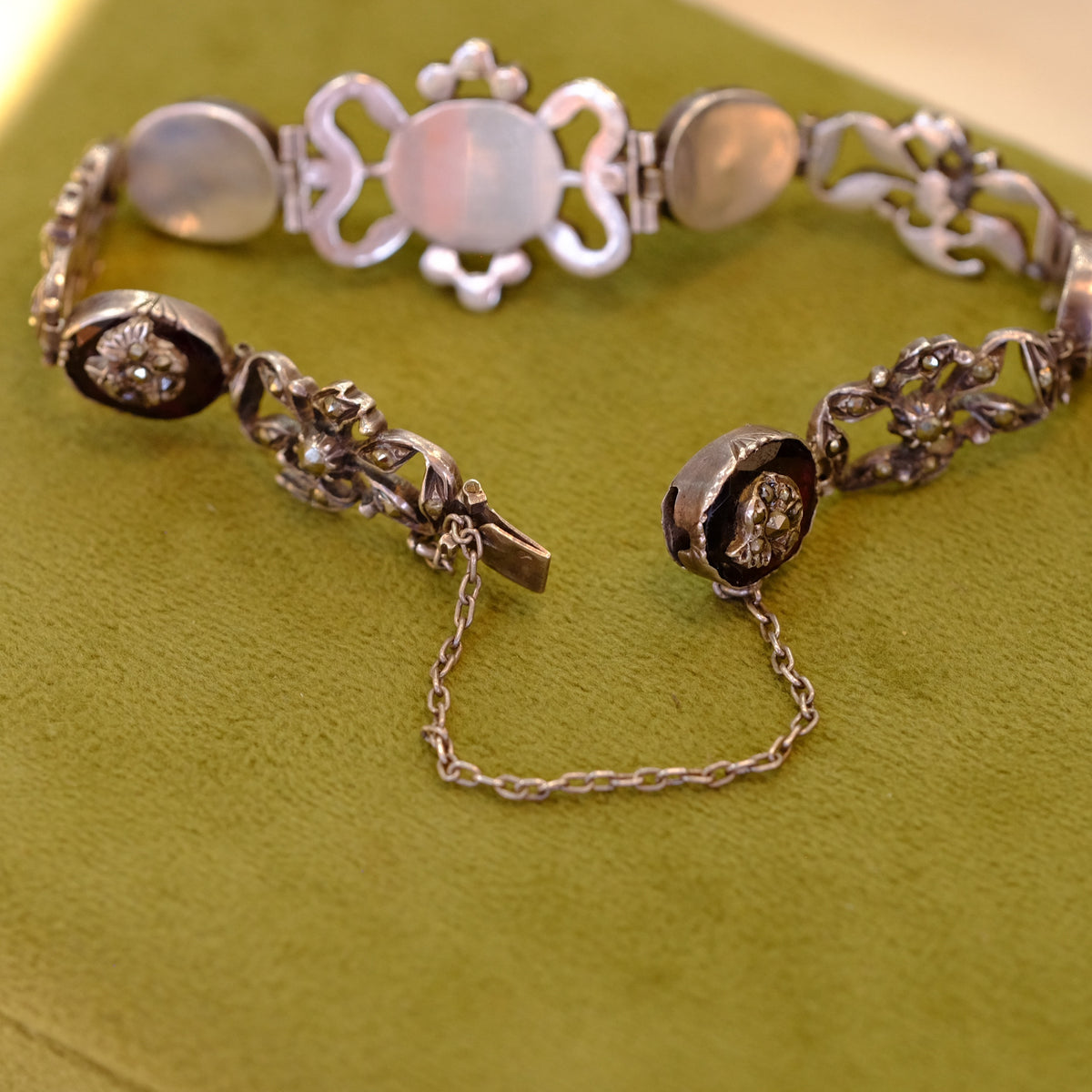 Antique European Silver Garnet Bracelet