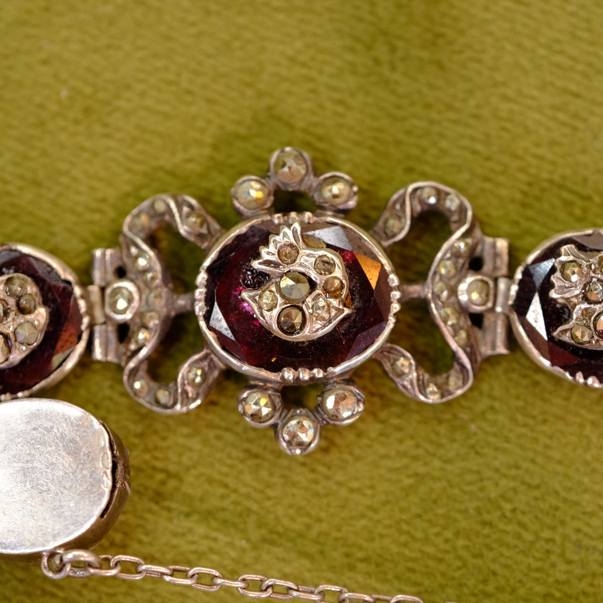 Antique European Silver Garnet Bracelet