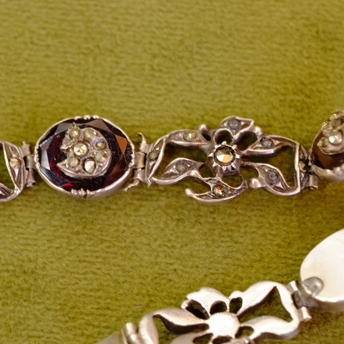 Antique European Silver Garnet Bracelet