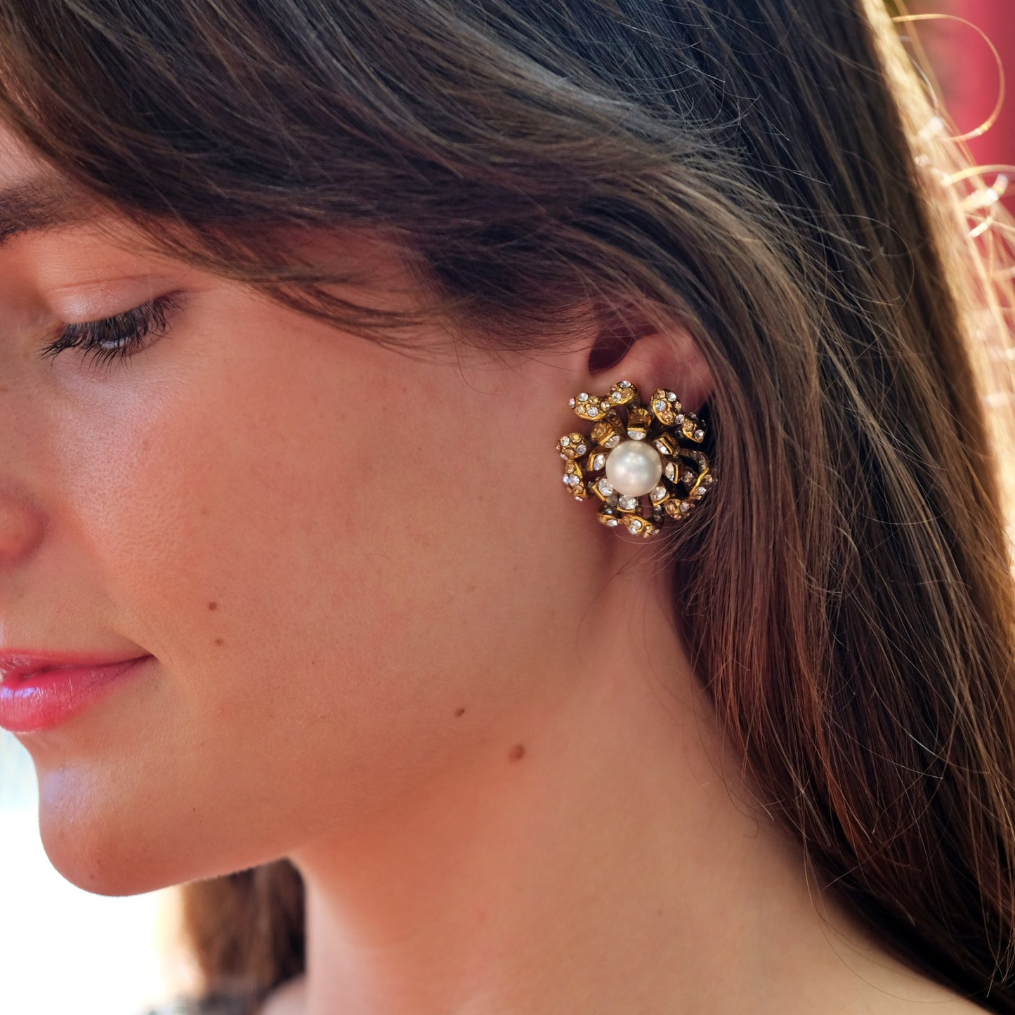 Vintage Barrera Dimensional Flower Clip on Earrings