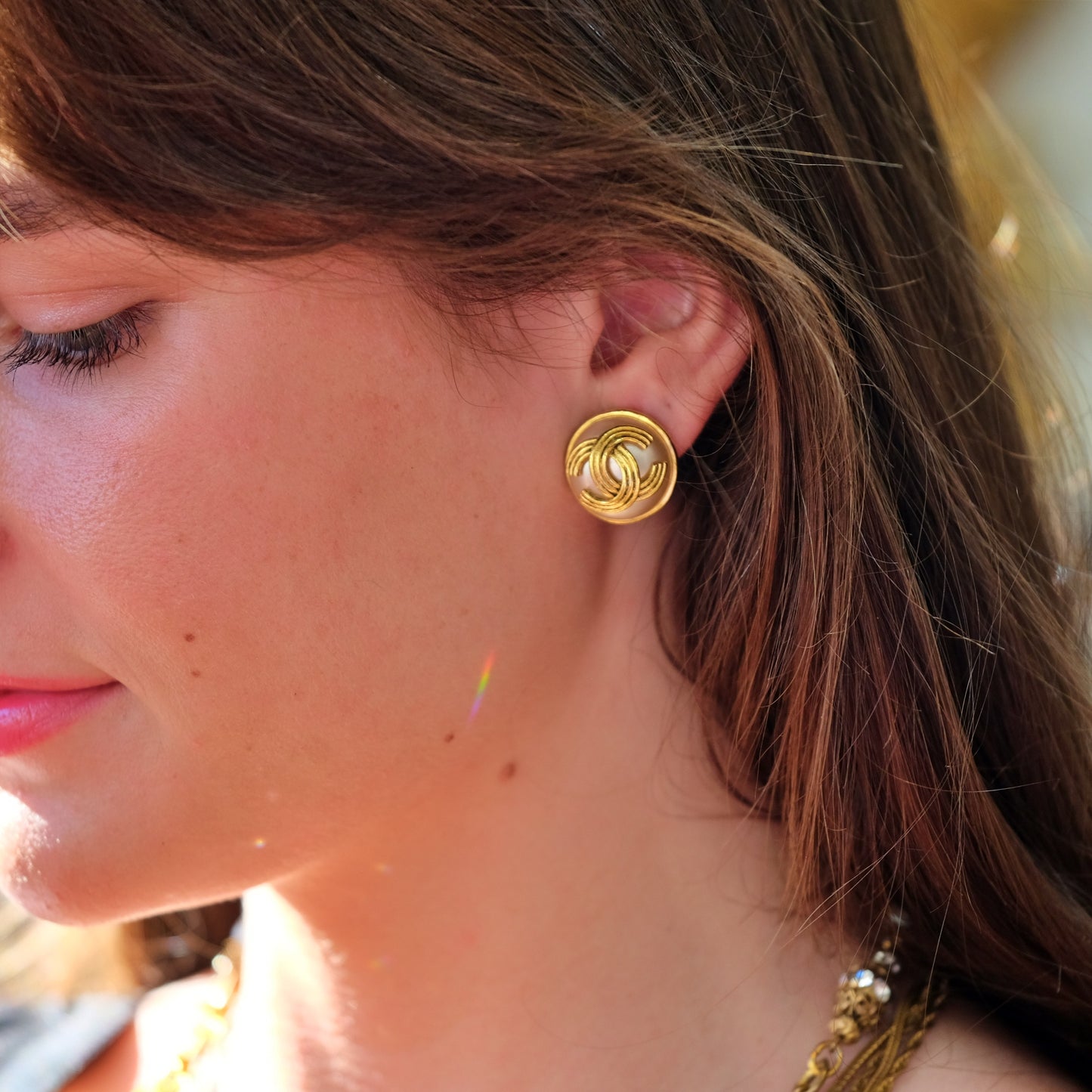 Vintage Chanel Logo Clip on Earrings 1990s