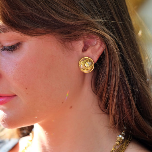 Vintage Chanel Logo Clip on Earrings 1990s