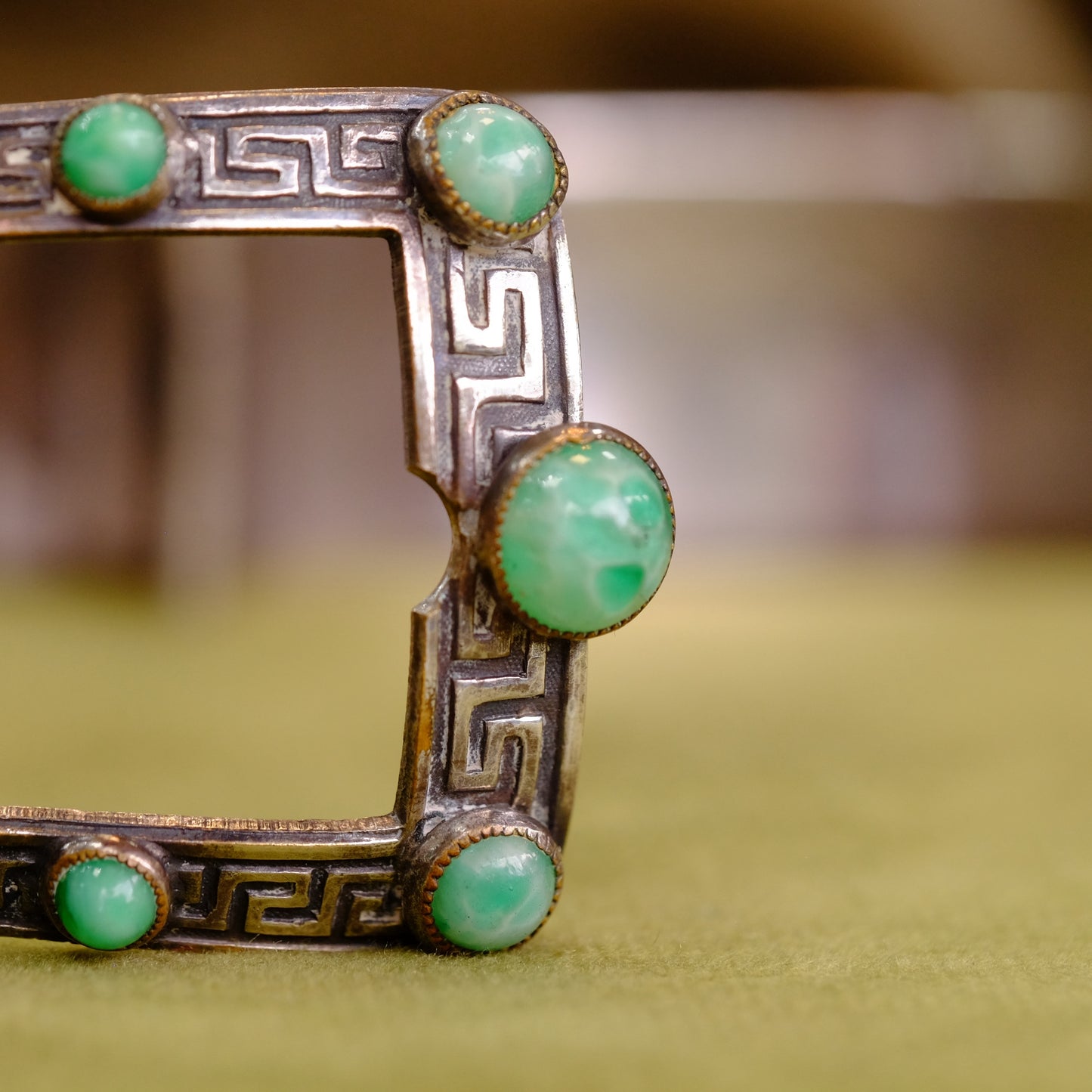 Silver Buckle Bracelet with Turquoise Glass