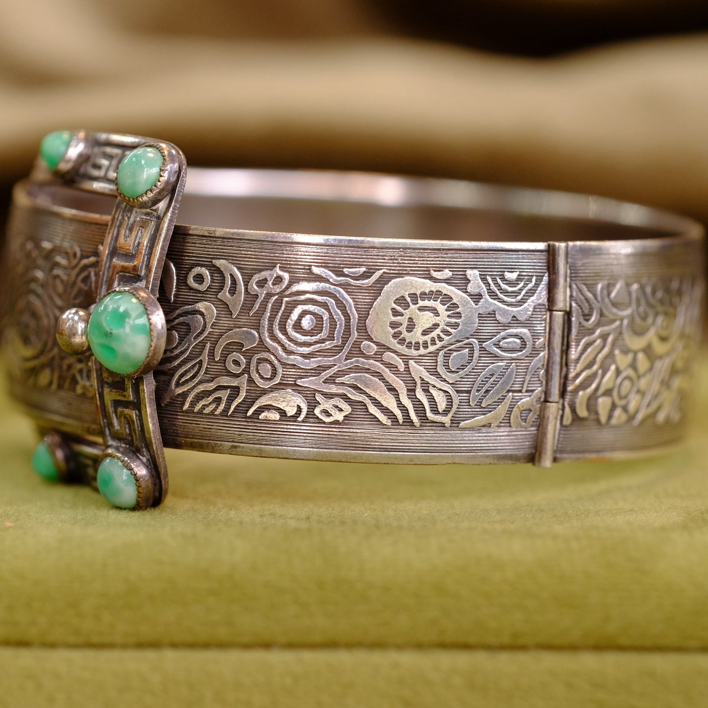 Silver Buckle Bracelet with Turquoise Glass