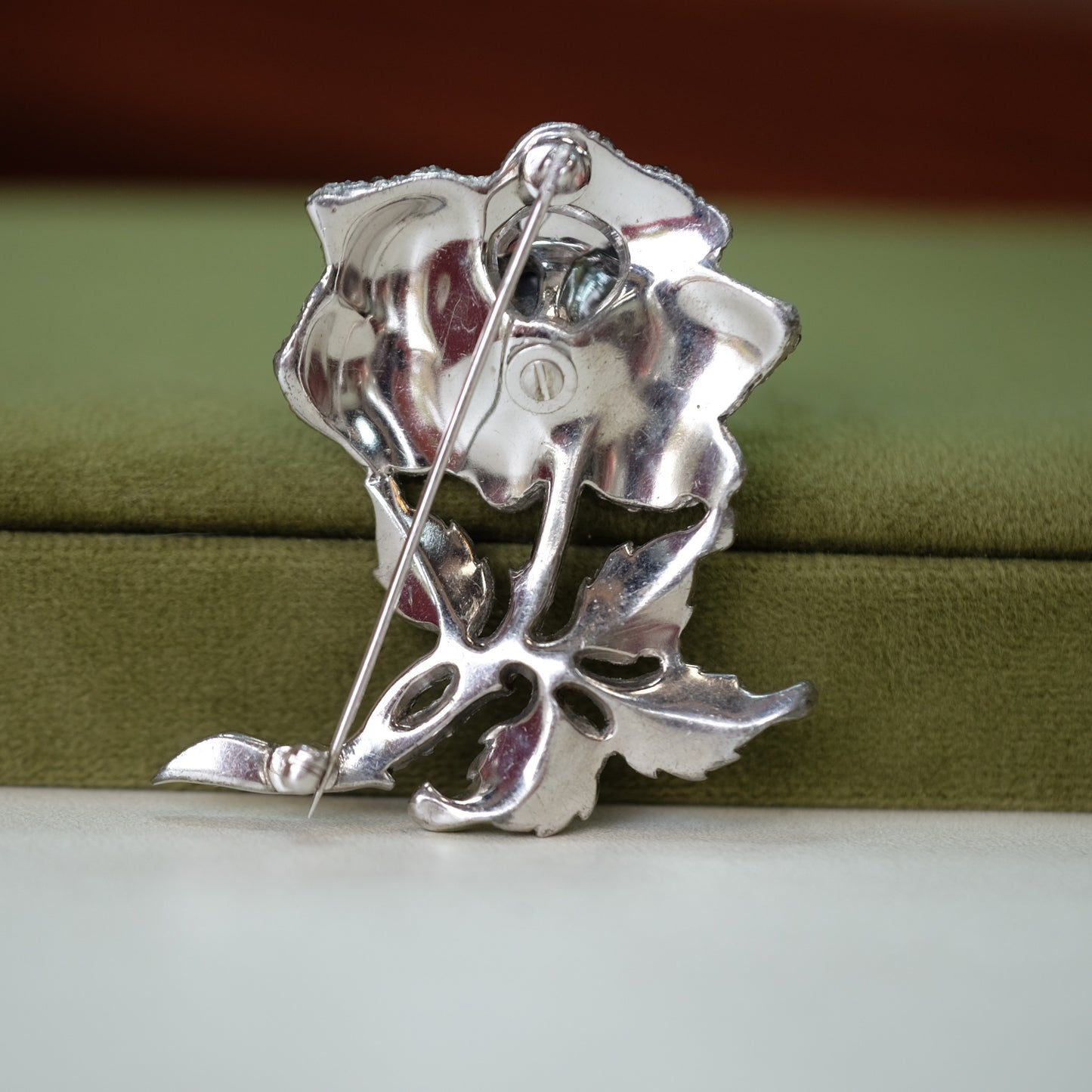 Vintage Boucher Pave Enamel Rose Brooch 1940s