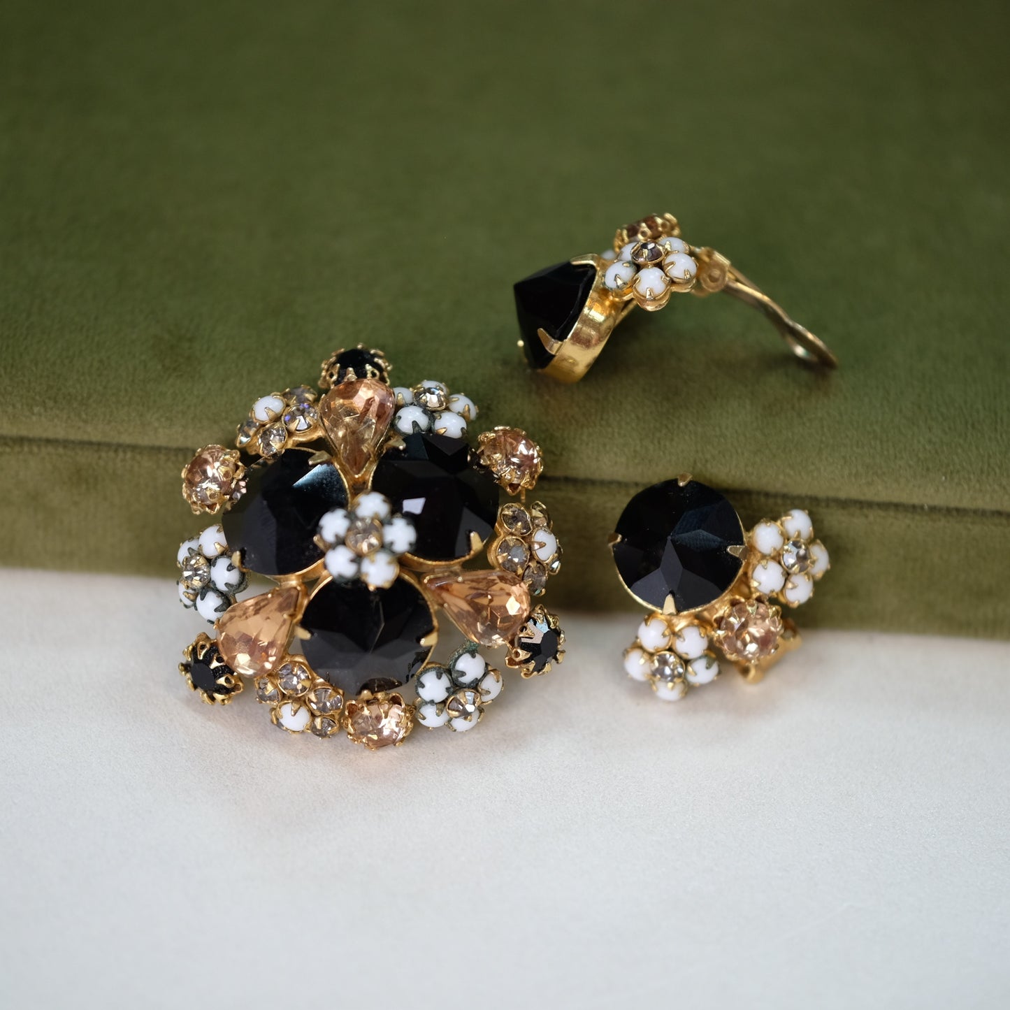 Vintage Schreiner Black and Faux Topaz Set 1960s