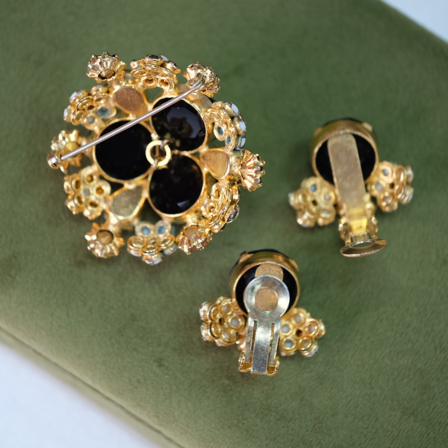 Vintage Schreiner Black and Faux Topaz Set 1960s