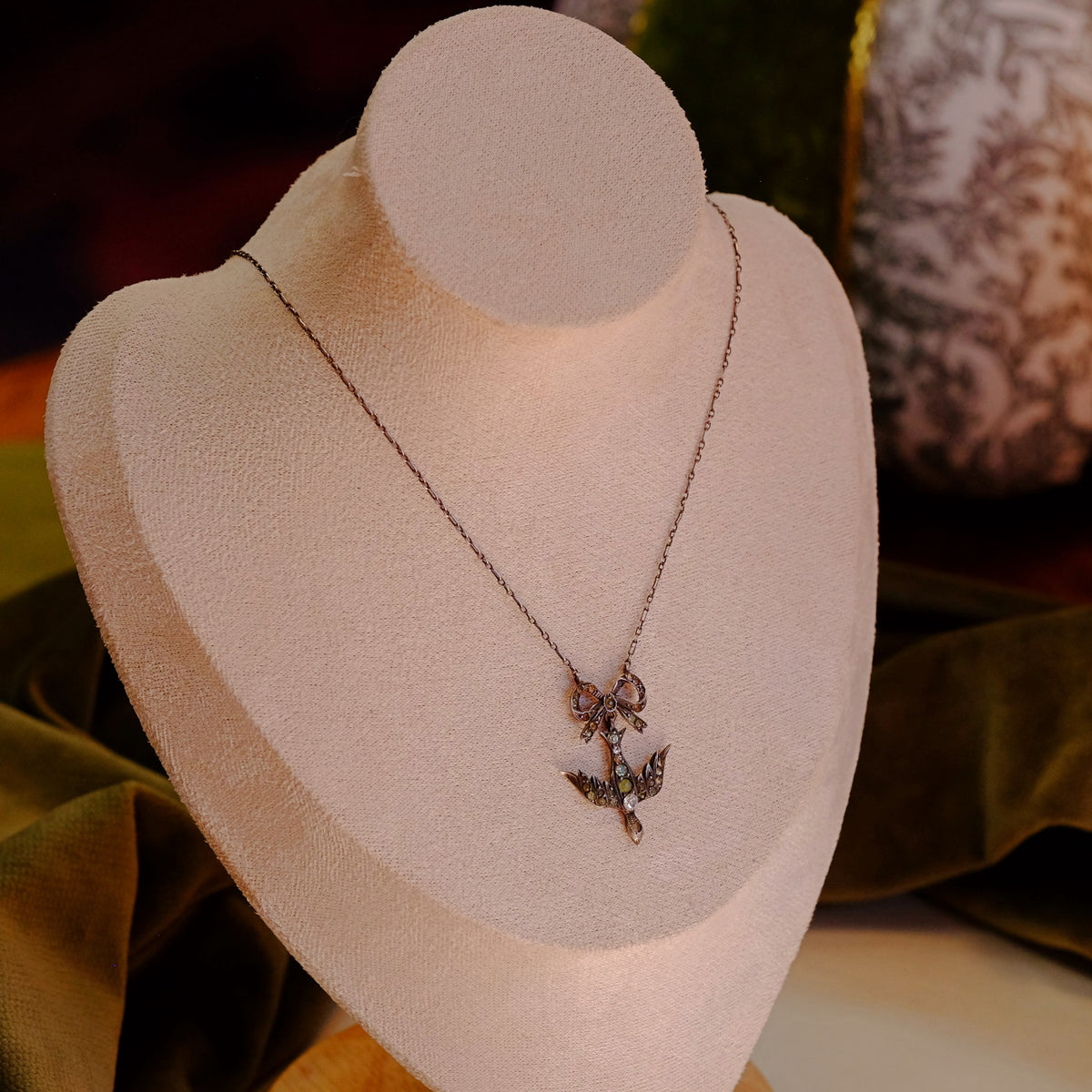 Antique Dove Paste Silver Necklace