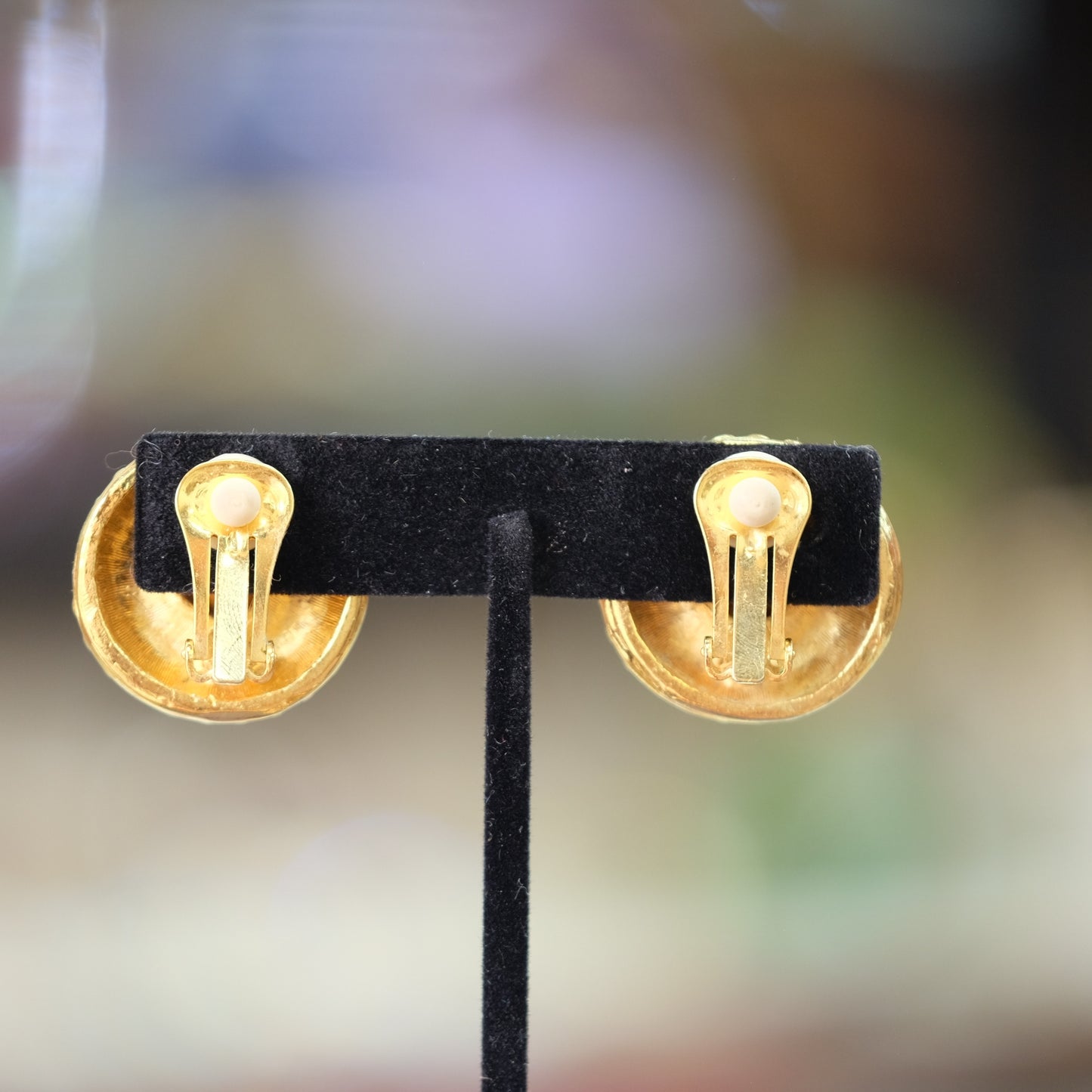 Vintage Round Clear Rhinestones Earrings 1990s