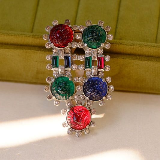 Eisenberg Gem Color Dress Clip with Molded Glass 1940s