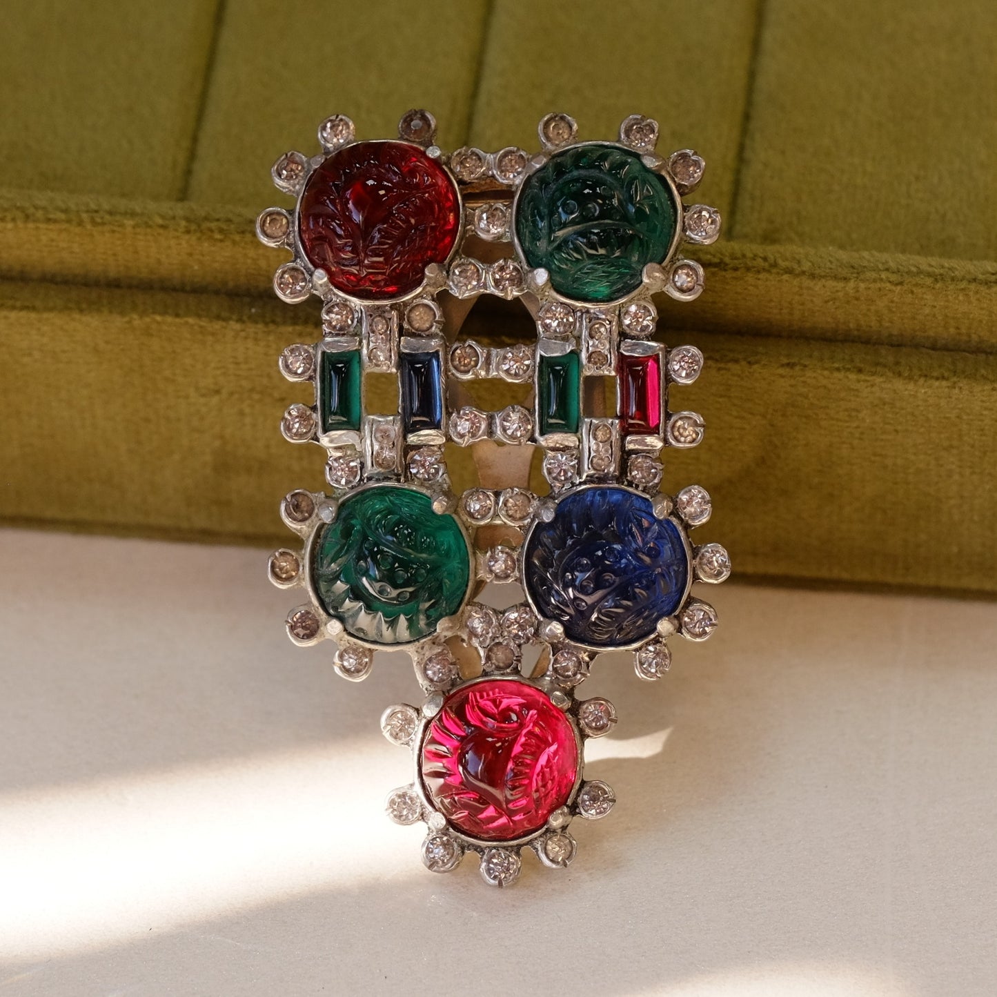 Eisenberg Gem Color Dress Clip with Molded Glass 1940s