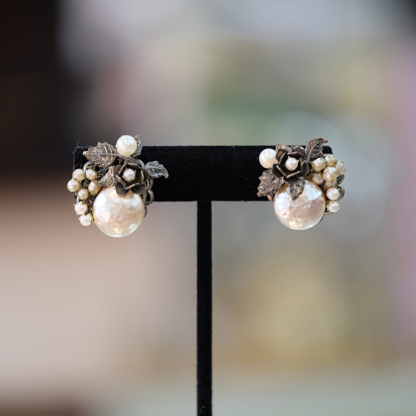 Vintage Miriam Haskell Pewter tone Filigree Earrings