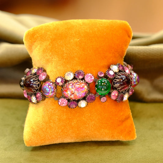 Vintage Multicolor Dragon Glass Bracelet 1960s